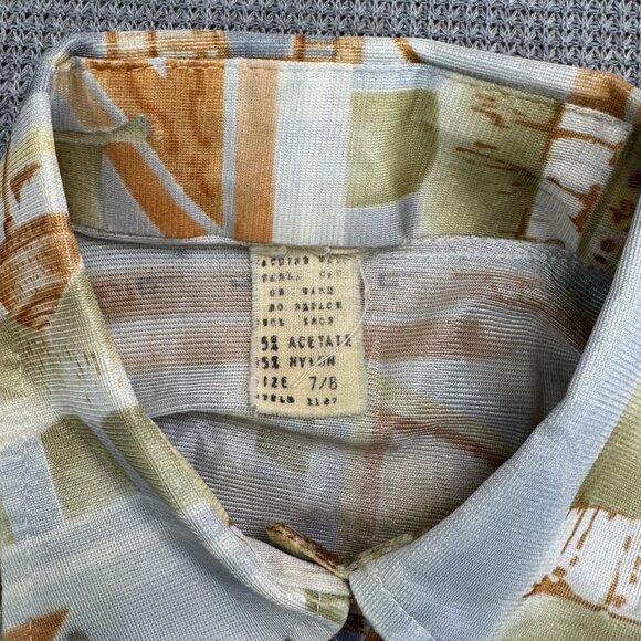 Vintage 70s Long Sleeve Collared Shirt With Retro Interior Design Print Size 7/8 - Picture 6 of 11